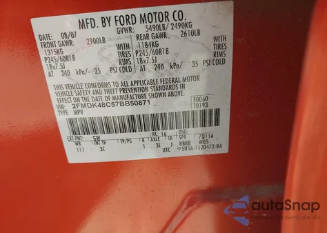 2007 Ford Edge Sel from USA, damaged, VIN 2FMDK48C57BB50871